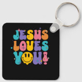 Christelijke retro Jesus Loves You Religious Faith Sleutelhanger (Achterkant)