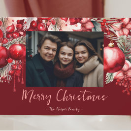 Christelijke rode poinsettia foto feestdagenkaart