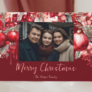 Christelijke rode poinsettia foto feestdagenkaart