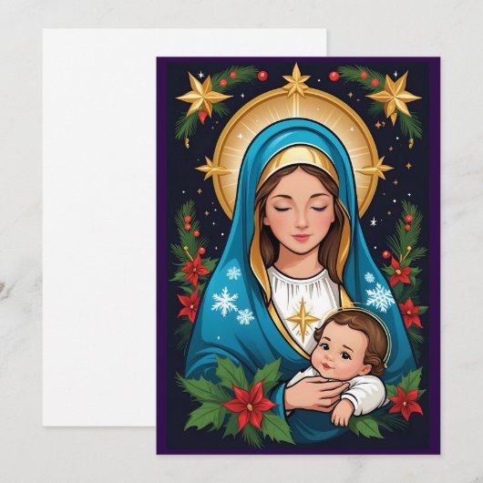 Christelijke Rooms-Katholieke Maagd Maria Kerst Feestdagenkaart (Voorkant / Achterkant)