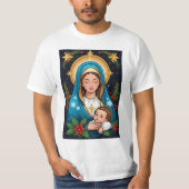 Christelijke Rooms-Katholieke Maagd Maria Kerst T-shirt (Voorkant)