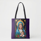 Christelijke Rooms-Katholieke Maagd Maria Kerst Tote Bag (Voorkant)