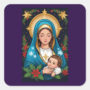 Christelijke Rooms-Katholieke Maagd Maria Kerst Vierkante Sticker