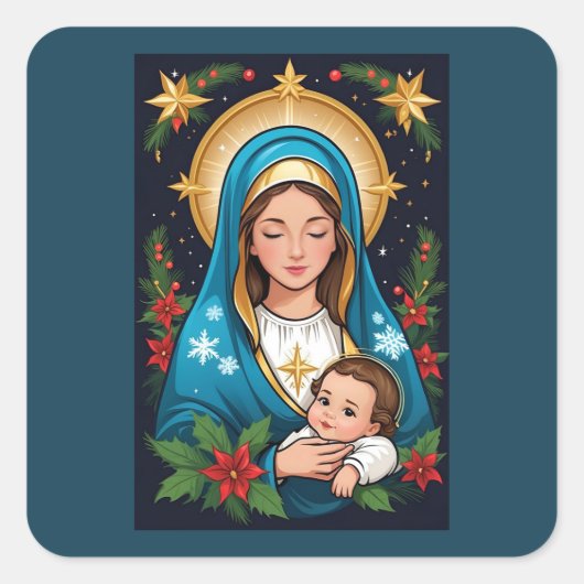 Christelijke Rooms-Katholieke Maagd Maria Kerst Vierkante Sticker (Voorkant)