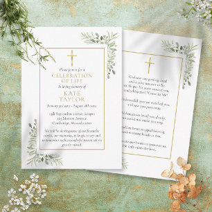 Christelijke rouwkaarten met gebeden en groen RSVP kaartje