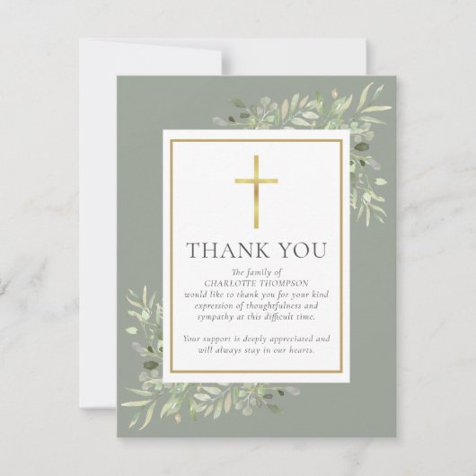 Christelijke rouwkrans groen foto bedankkaart (Voorkant)