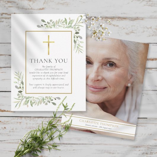 Christelijke rouwkrans groen foto bedankkaart