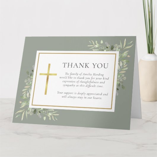 Christelijke rouwwaterverf groen  bedankkaart (Voorkant)