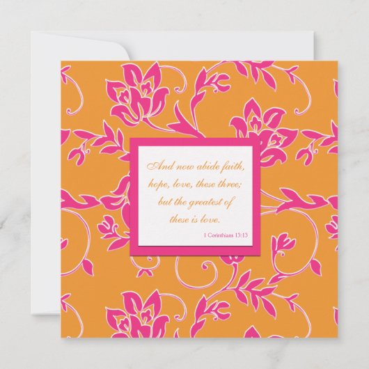 Christelijke roze tangerine Floral Weddenschap Kaart (Achterkant)