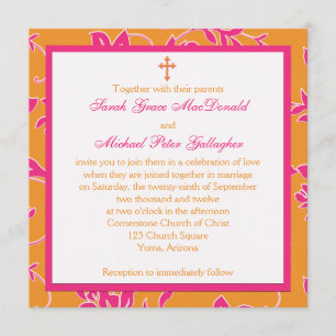 Christelijke roze tangerine Floral Weddenschap Kaart