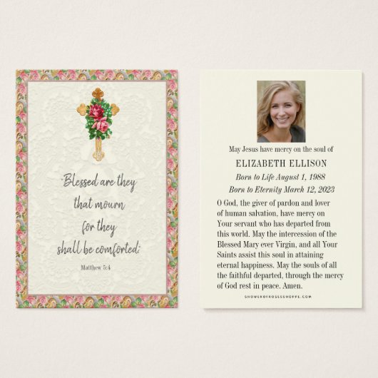 Christelijke Rozen voor herdenking van begrafeniss Visitekaartje (Voorkant /achterkant)