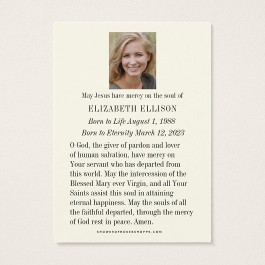 Christelijke Rozen voor herdenking van begrafeniss Visitekaartje (Achterkant)