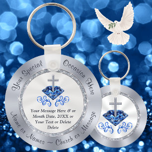 Christelijke saffier 65e kerkjubileum geschenken sleutelhanger