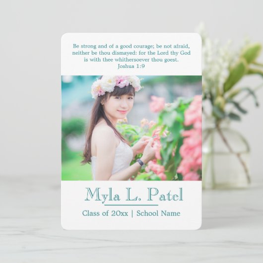 Christelijke Schrift Foto Afstudeerder Aankondigin Kaart (Staand voorkant)