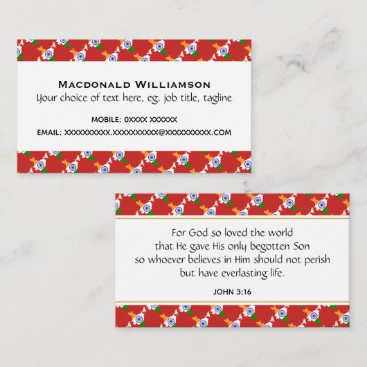CHRISTELIJKE Schrift Johannes 3:16 ROOD Visitekaartje (Voorkant / Achterkant)