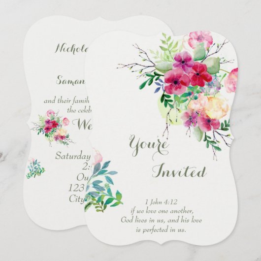 Christelijke Schrift Romantische Bloemenbruiloft Kaart (Voorkant / Achterkant)