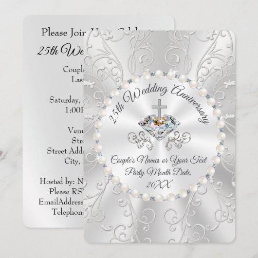 CHRISTELIJKE Silver 25th Jubileum Uitnodiging Kaar (Voorkant / Achterkant)