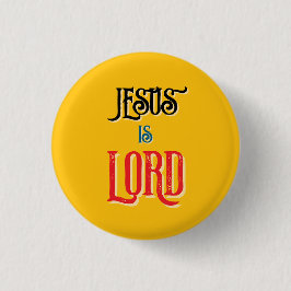 Christelijke Spreuk Jezus is HEER Geel Ronde Button 3,2 Cm