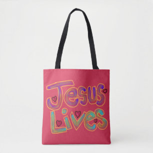 Christelijke spreuk ‘Jezus leeft’ Aangepaste naam Tote Bag