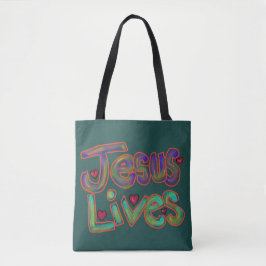 Christelijke spreuk ‘Jezus leeft’ groen Tote Bag