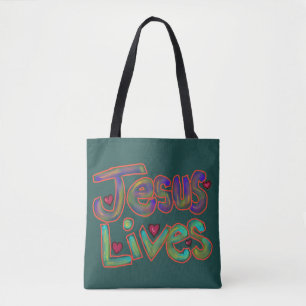 Christelijke spreuk ‘Jezus leeft’ groen Tote Bag