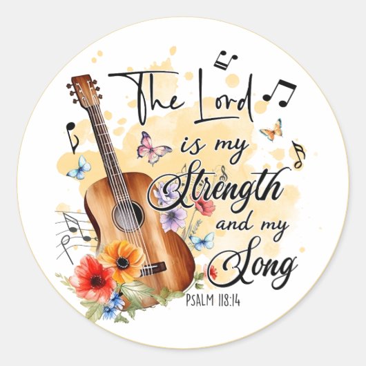 Christelijke Sterkte en Song Gitaar Psalm 188:14 Ronde Sticker (Voorkant)