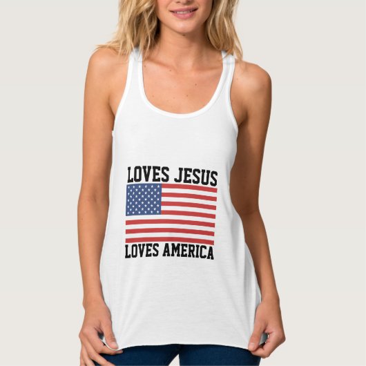 CHRISTELIJKE T-SHIRTS LOVES JESUS EN AMERIKA (Voorkant)
