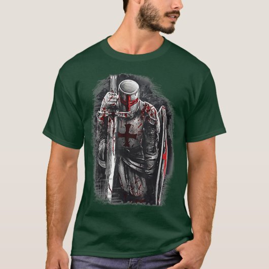 Christelijke Templar Knads Gifts Rosary Crusader T-shirt (Voorkant)