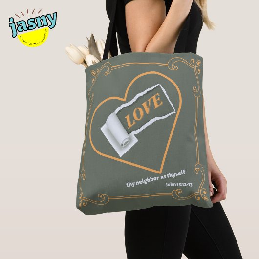 Christelijke thema liefde uw naaste Johannes 15:12 Tote Bag