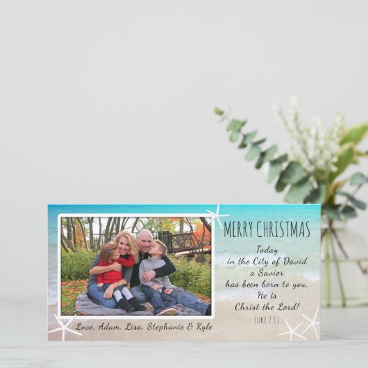 Christelijke tropische kerstbal fotokaart feestdagenkaart (Staand voorkant)