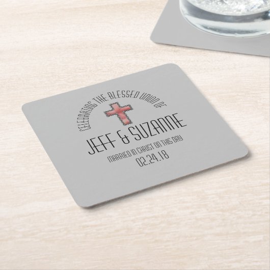 Christelijke trouwgunst Square papieren bierviltje Kartonnen Onderzetters (Schuin)