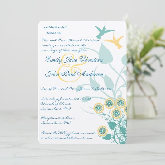 Christelijke Trouwkaart Kolibries Bloemen Kaart (Staand voorkant)