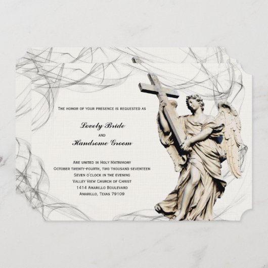 Christelijke trouwuitnodiging Engel Kruis Kaart (Voorkant / Achterkant)