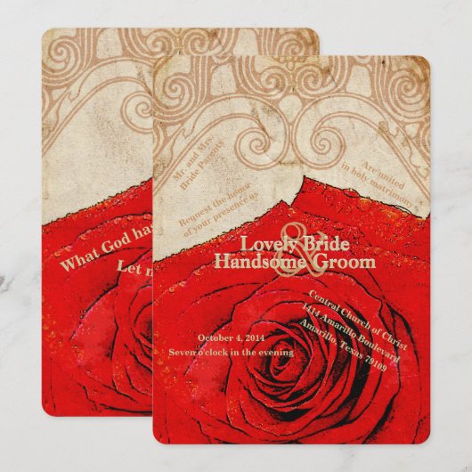 Christelijke uitnodiging tot het huwelijk met rode (Voorkant / Achterkant)