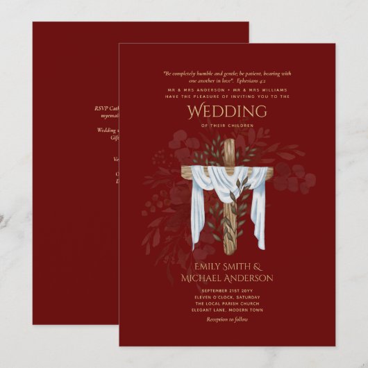 Christelijke uitnodiging tot katholieke weddenscha (Voorkant / Achterkant)