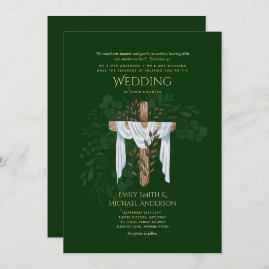 Christelijke uitnodiging tot katholieke weddenscha (Voorkant / Achterkant)