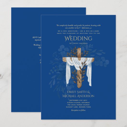 Christelijke uitnodiging tot katholieke weddenscha (Voorkant / Achterkant)