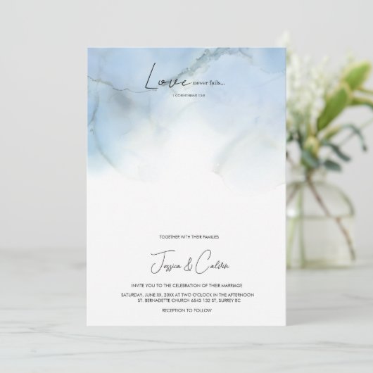 Christelijke uitnodiging voor blauwe en witte brui (Staand voorkant)