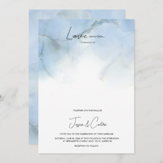 Christelijke uitnodiging voor blauwe en witte brui (Voorkant / Achterkant)