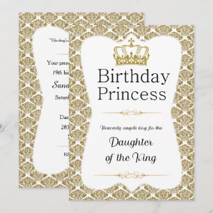 Christelijke Verjaardag Prinses Wit en Goud Damask Kaart