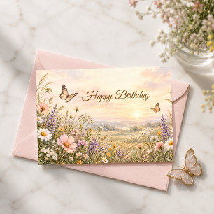 Christelijke Verjaardag Vlinder Wilde Bloem Geloof Kaart