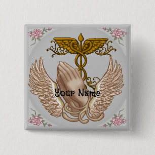 Christelijke verpleegkundige handen vierkante button 5,1 cm