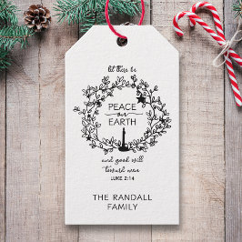 Christelijke Verzen Vrede op Aarde Hand getrokken  Cadeaulabel