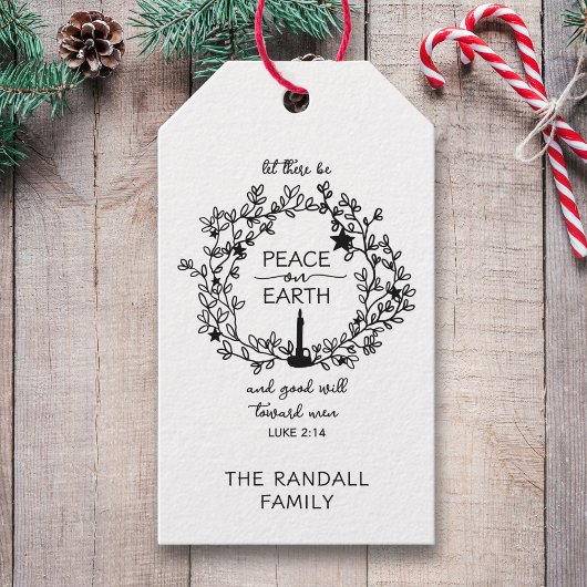 Christelijke Verzen Vrede op Aarde Hand getrokken Cadeaulabel