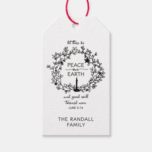 Christelijke Verzen Vrede op Aarde Hand getrokken Cadeaulabel (Voorkant)