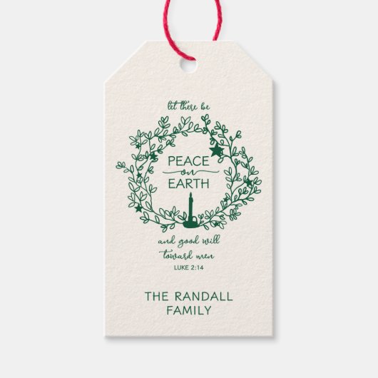 Christelijke Verzen Vrede op Aarde Hand getrokken Cadeaulabel (Voorkant)