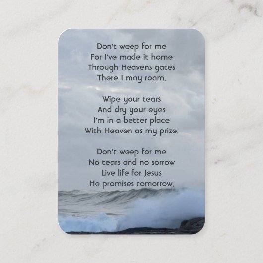 Christelijke Viering Leven Keepsake Storm Oceaan Visitekaartje (Achterkant)