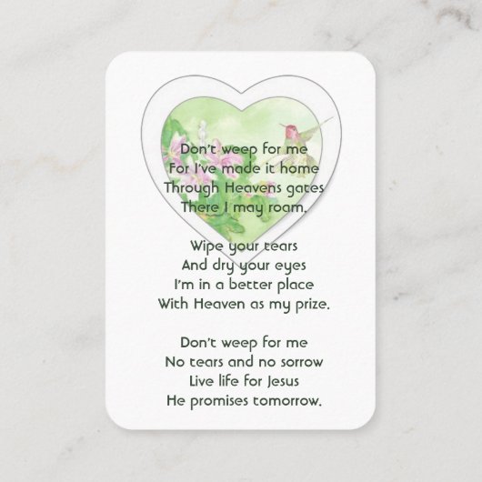 Christelijke viering van het leven, Service Hummin Visitekaartje (Achterkant)