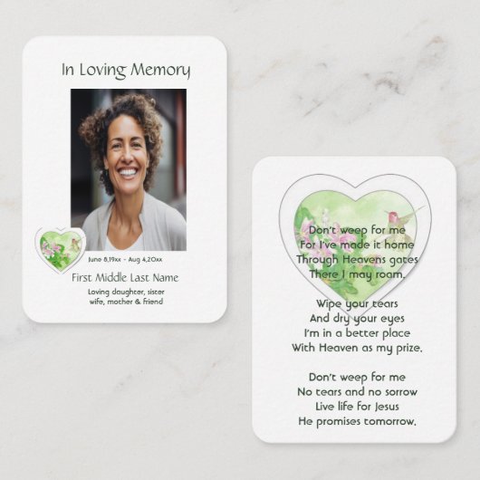 Christelijke viering van het leven, Service Hummin Visitekaartje (Voorkant / Achterkant)