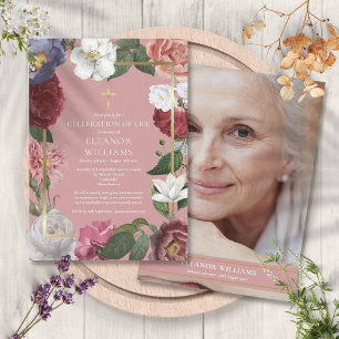 Christelijke viering van roze bloemenfoto kaart